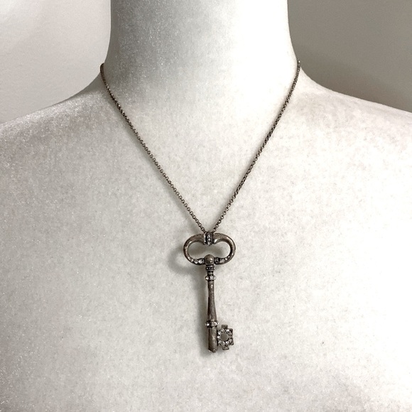 Fossil Jewelry - Fossil Silver Skeleton Key Crystal Necklace Bohemian Vintage Whimsical Magical
